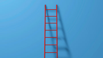 blue wall with red ladder against it
