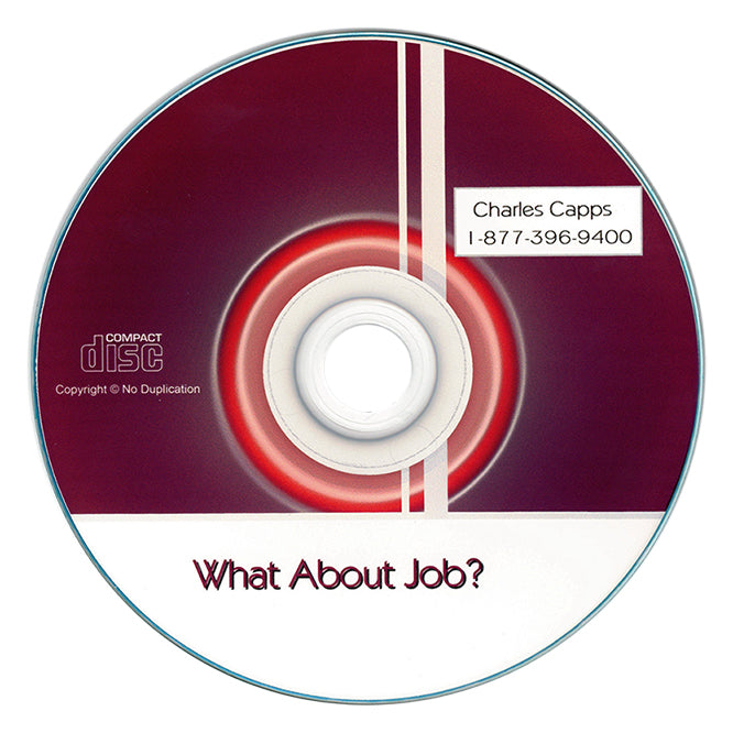 CD with 'What About Job?' text and contact information on a white background cappsministries.com