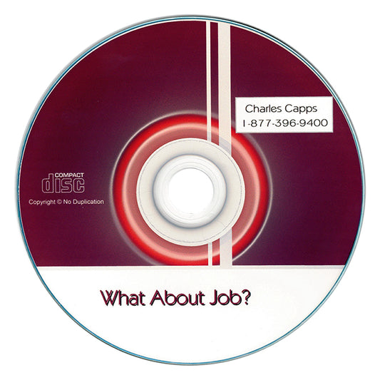 CD with 'What About Job?' text and contact information on a white background cappsministries.com