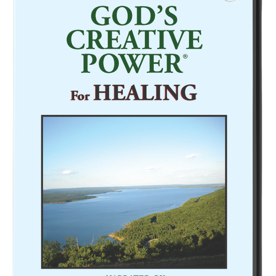 Cover of 'God's Creative Power for Healing' audio book with a scenic image and text. cappsministries.com