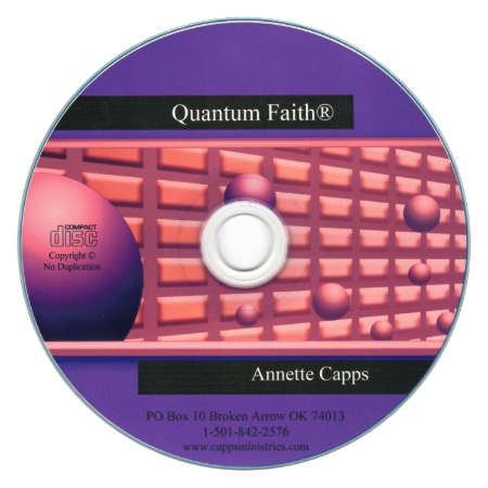 CD with 'Quantum Faith' branding and design elements on a purple background cappsministries.com