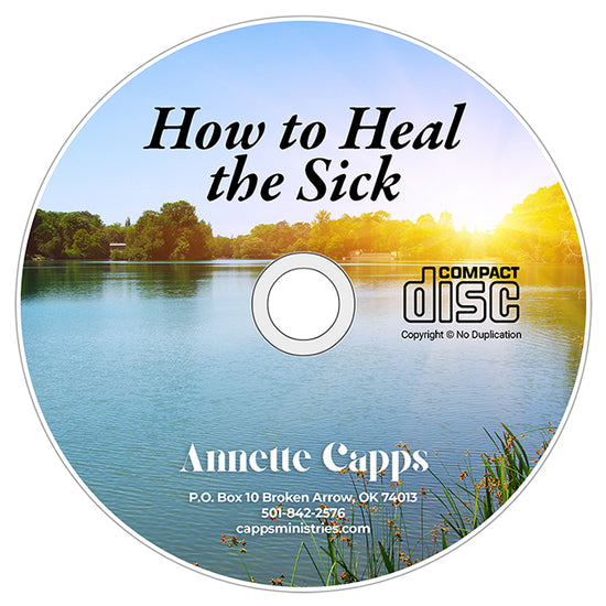 Compact disc cover with a scenic image of a lake and trees, featuring text about healing the sick.