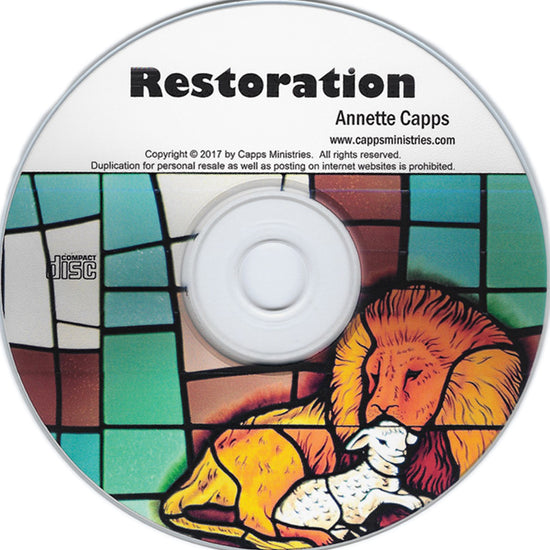 Restoration Single CD by Annette Capps with a lion and lamb mosaic www.cappsministries.com