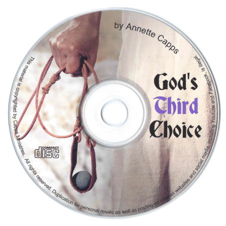 CD cover titled 'God's Third Choice' by Annette Capps with a hand holding a leather-bound book. cappsministries.com