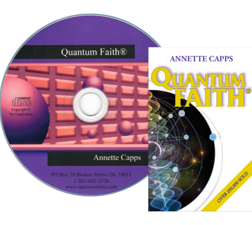 CD and cover of 'Quantum Faith' by Annette Capps on a white background cappsministries.com