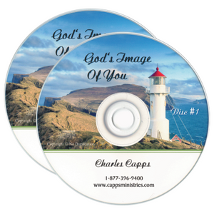 Two CDs with a lighthouse design and text on a white background God's Image of You by Charles Capps cappsministries.com
