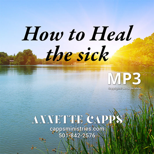 MP3 promotional graphic with a scenic lake and trees, featuring text about healing the sick.