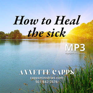 MP3 promotional graphic with a scenic lake and trees, featuring text about healing the sick.