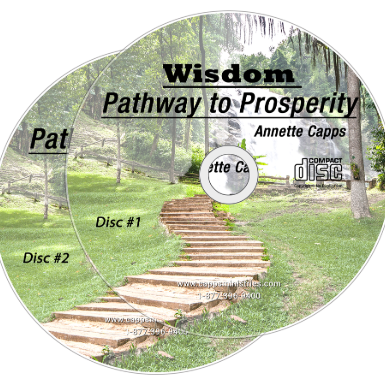 CD cover with a pathway through a forest and text 'Wisdom Pathway to Prosperity' by Annette Capps. cappsministries.com