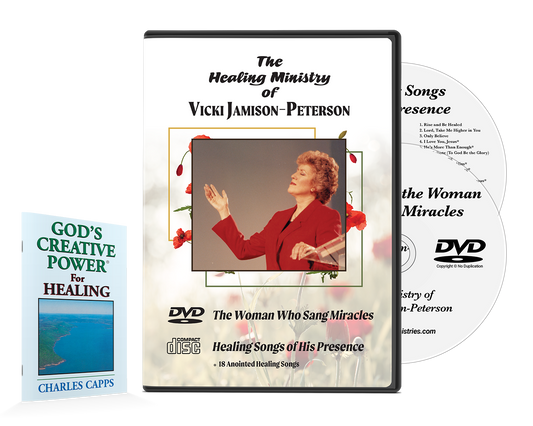 'The Healing Ministry of Vicki Jamison-Peterson'DVD and CD album and God's Creative Power for Healing Minibook cappsministries.com