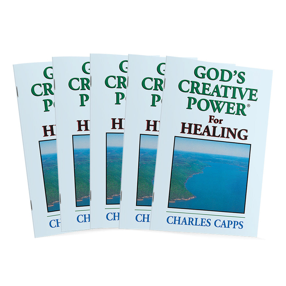 Five copies of 'God's Creative Power for Healing' by Charles Capps on a white background cappsminsitries.com