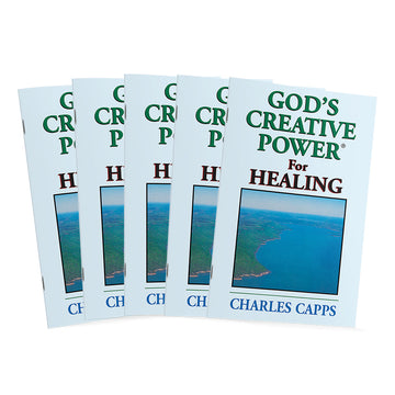 Five copies of 'God's Creative Power for Healing' by Charles Capps on a white background cappsminsitries.com