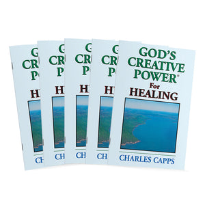 Five copies of 'God's Creative Power for Healing' by Charles Capps on a white background cappsminsitries.com