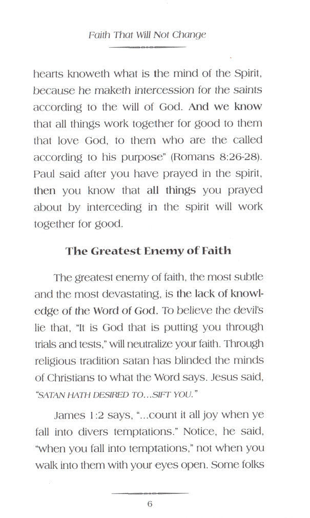 Charles Capps, Faith that Will Not Change Book