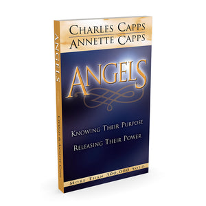 Book titled 'Angels: Knowing Their Purpose, Releasing Their Power' by Charles and Annette Capps on a white background