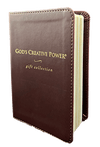 A brown leather-bound book titled 'God's Creative Power gift collection' with gold lettering, shown on a plain white background.