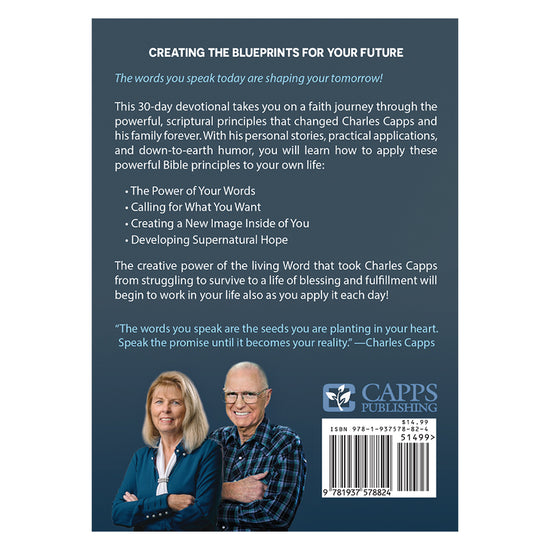 Book titled 'Shaping Tomorrow' by Charles Capps Back Cover with description. cappsministries.com