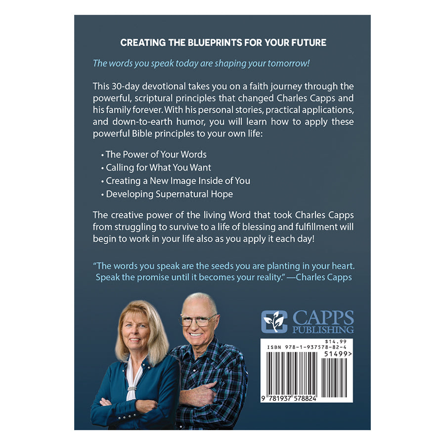 Book titled 'Shaping Tomorrow' by Charles Capps Back Cover with description. cappsministries.com