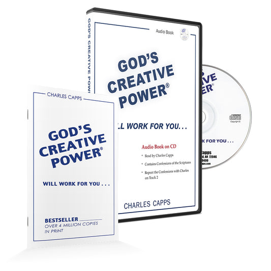 Audio book packaging for 'God's Creative Power' by Charles Capps on a white background
