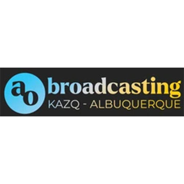 Logo of AO Broadcasting with 'KAZQ - Albuquerque' text on a black background