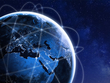 Globe with network lines on a dark blue space background, CappsMinistries.om