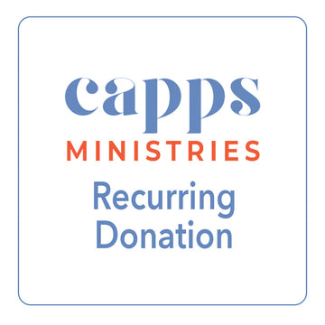 Capps Ministries recurring donations logo with blue and red text on a white background cappsministries.com
