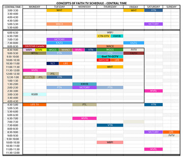Concept of Faith TV Schedule - Central Time