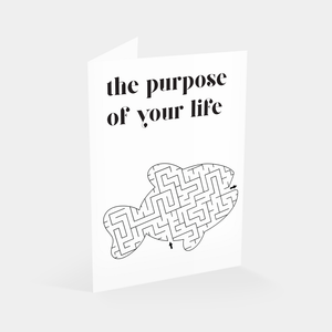 Tract mockup image with a fish maze and 'the purpose of your life' text on a white background