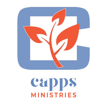 Logo of Capps Ministries with a blue square and red leaf design on a white background cappsministires.com