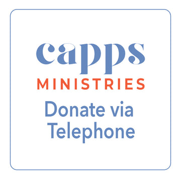 Capps Ministries donation information with a blue border on a white background cappsministries.com