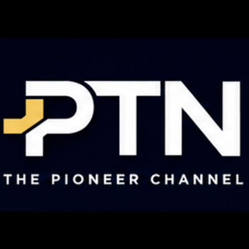 Logo of PTN The Pioneer Channel on a black background