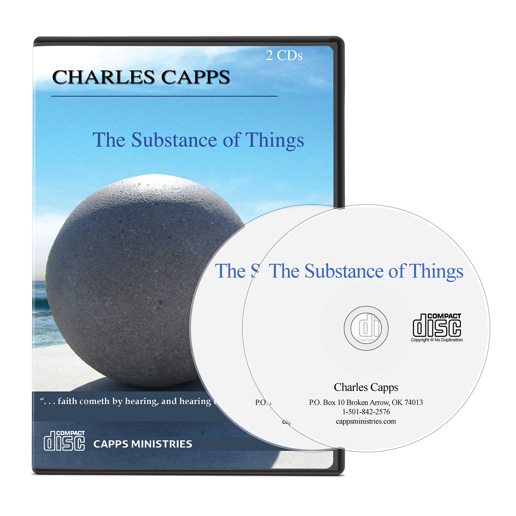 CD set with cover and disc titled 'The Substance of Things' by Charles Capps on a white background cappsministries.com