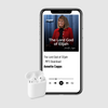 Smartphone displaying a music app with a song by Annette Capps and a white wireless earbud case on a light gray background.