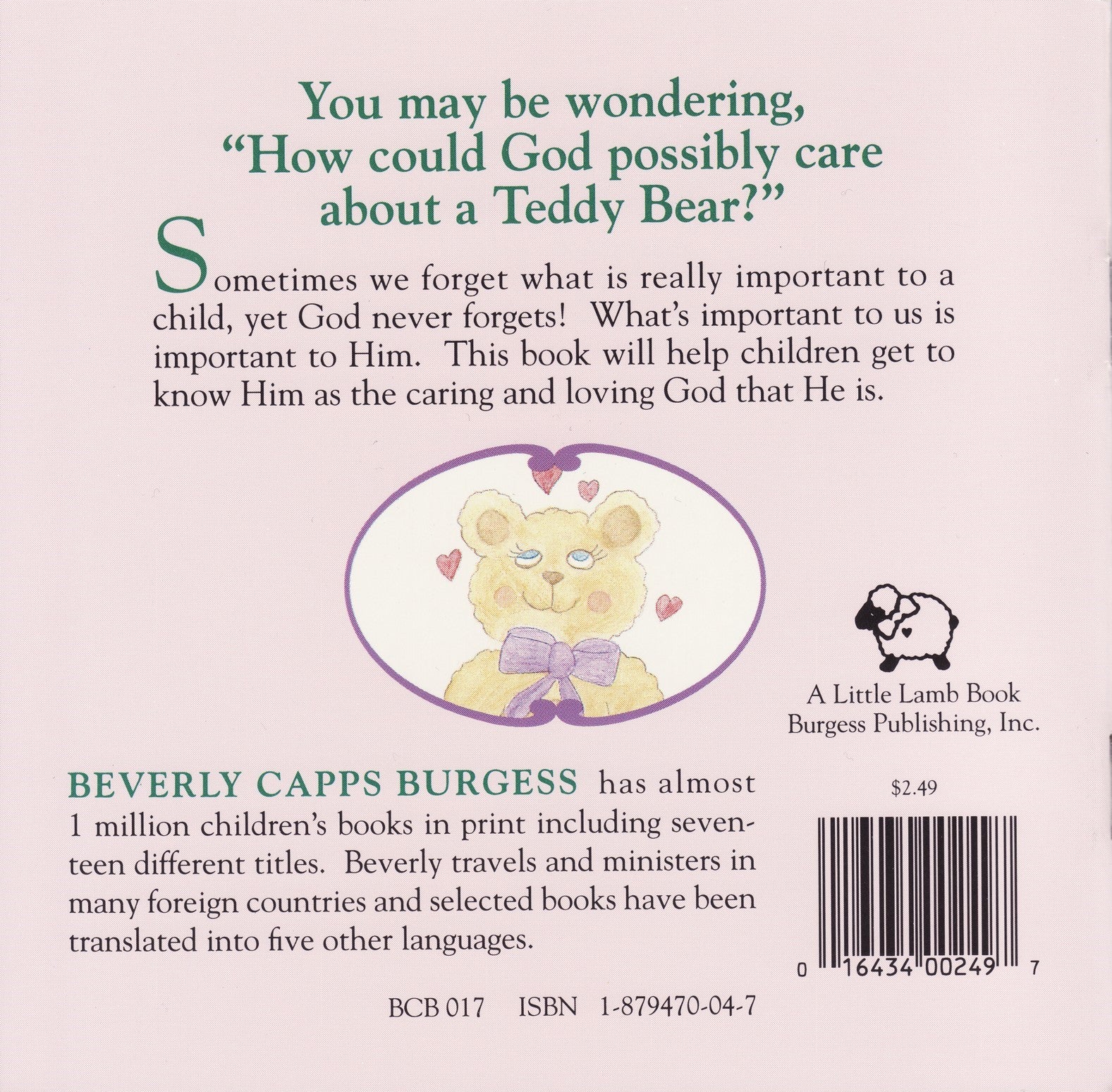 Beverly Capps, God Loves My Teddy Bear Too back cover cappsministries.com