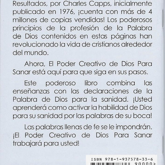 Charles Capps El Poder Creativo de Dios para la Sanidad Book Back Cover cappsministries.com