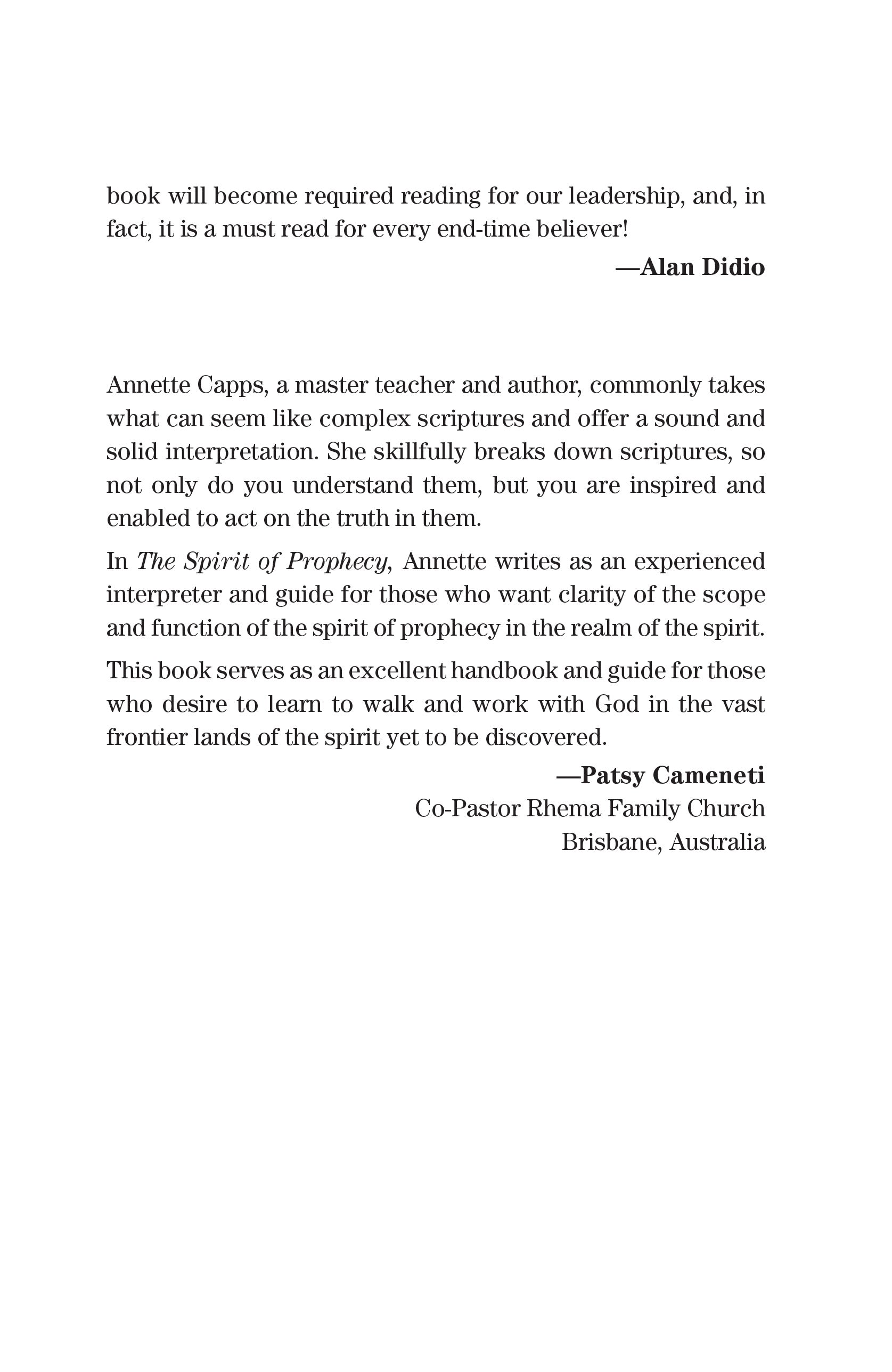Annette Capps The Spirit of Prophecy Page 6 cappsministries.com